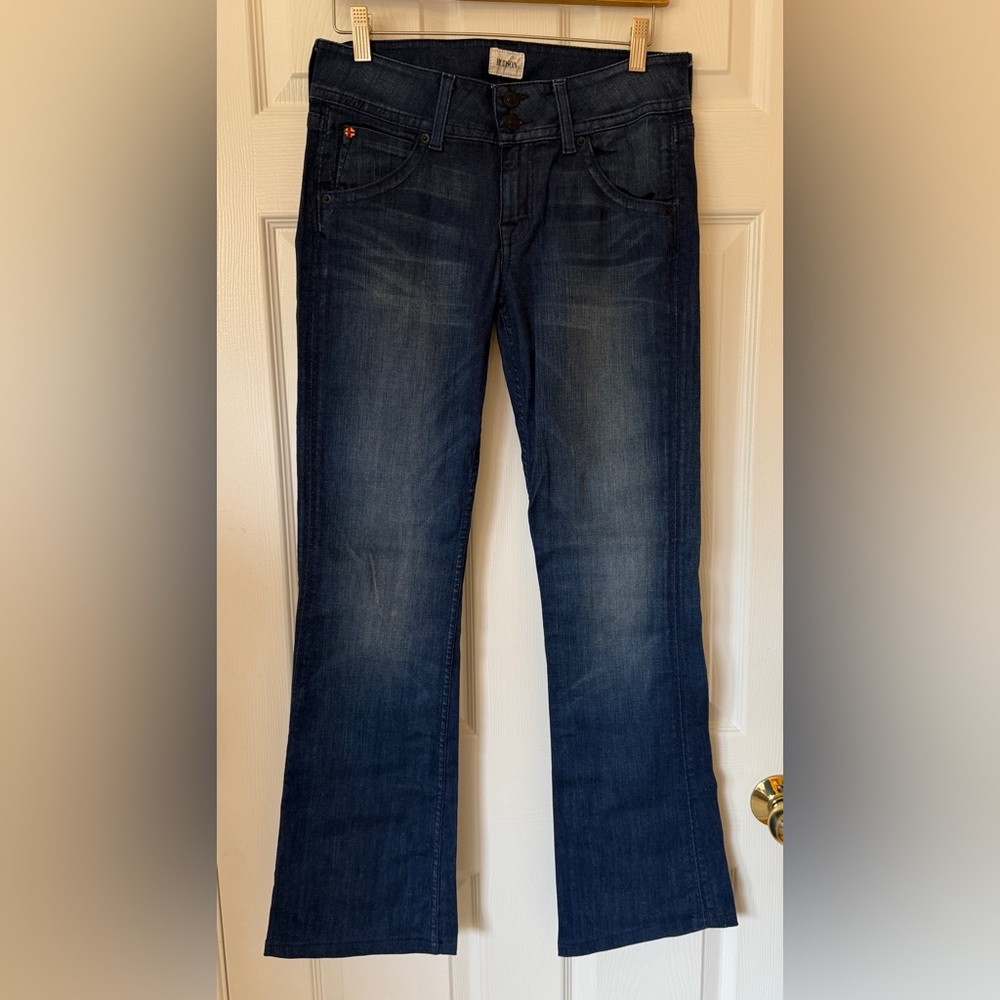 Hudson 👖Signature Flap Pocket Bootcut Stretch Blue Jeans Black Buttons Like New